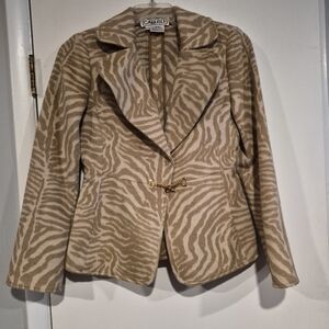 Carlisle Tan/Beige Animal Print Angora/Wool Pelum Sleeve Women's Jacket Size 6